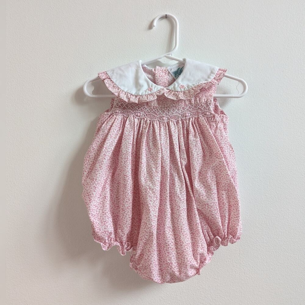Vtg 90s Allison Scott 6m Bubble Romper Pink Floral Dainty Ruffle
